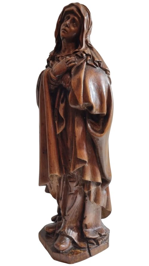 17TH CENTURY CARVED APPLEWOOD SCULPTURE OF THE LADY OF SORROW - ADDITIONAL PHOTO 5
