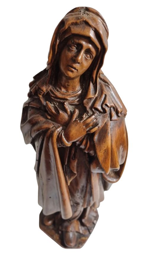 17TH CENTURY CARVED APPLEWOOD SCULPTURE OF THE LADY OF SORROW - ADDITIONAL PHOTO 6