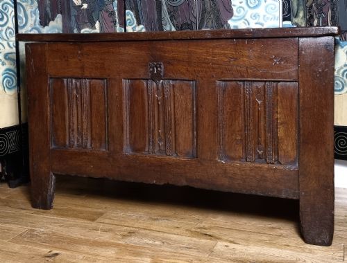16TH CENTURY HENRY VIII ENGLISH OAK LINENFOLD CHEST COFFER CIRCA 1540 - ADDITIONAL PHOTO 2