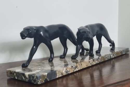 ART DECO SCULPTURE OF TWO PANTHERS BY M FONT - ADDITIONAL PHOTO 4