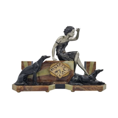 ART DECO CLOCK LADY AND GREYHOUNDS BY URIANO - ADDITIONAL PHOTO 1