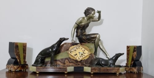 ART DECO CLOCK LADY AND GREYHOUNDS BY URIANO - ADDITIONAL PHOTO 2