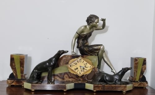 ART DECO CLOCK LADY AND GREYHOUNDS BY URIANO - ADDITIONAL PHOTO 3