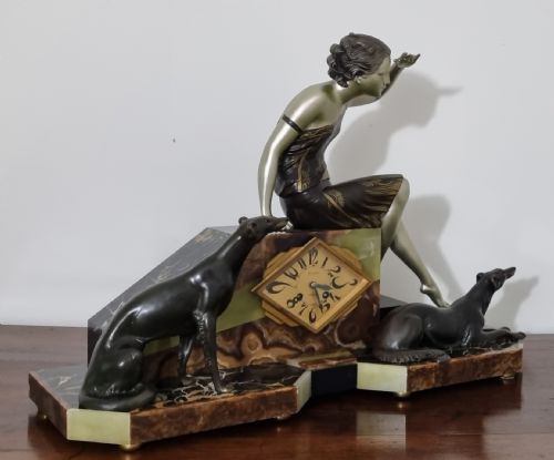 ART DECO CLOCK LADY AND GREYHOUNDS BY URIANO - ADDITIONAL PHOTO 4