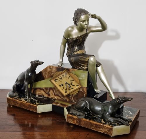 ART DECO CLOCK LADY AND GREYHOUNDS BY URIANO - ADDITIONAL PHOTO 5