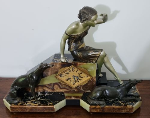 ART DECO CLOCK LADY AND GREYHOUNDS BY URIANO - ADDITIONAL PHOTO 6