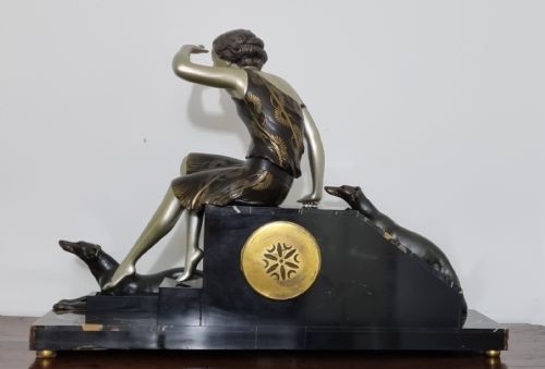 ART DECO CLOCK LADY AND GREYHOUNDS BY URIANO - ADDITIONAL PHOTO 12