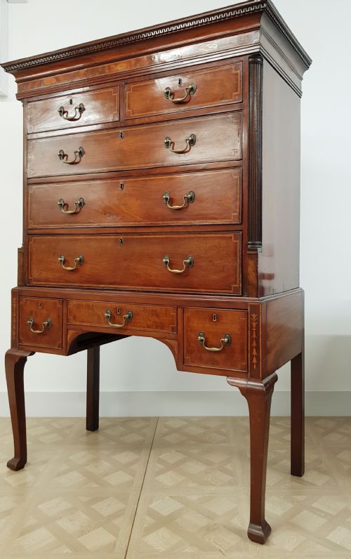 18TH CENTURY SATINWOOD INLAID MAHOGANY CHEST ON STAND - ADDITIONAL PHOTO 5