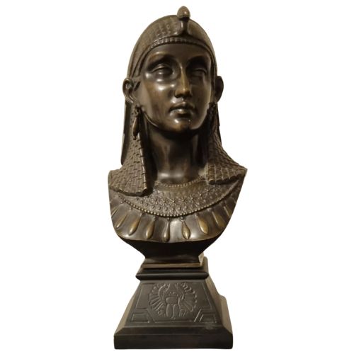 19th century egyptian revival bronze bust of cleopatra by paul auguste gagne - CATEGORY: ANTIQUE SCULPTURES - DATED 19TH CENTURY