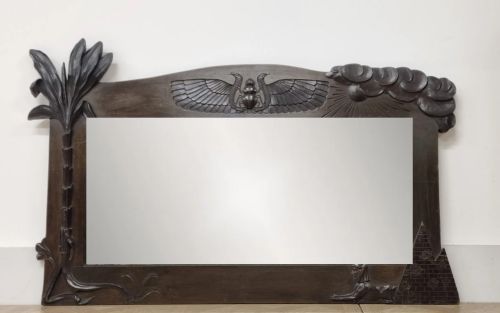 PAIR OF EGYPTIAN REVIVAL ART DECO WALNUT MIRRORS CIRCA 1920 - ADDITIONAL PHOTO 1