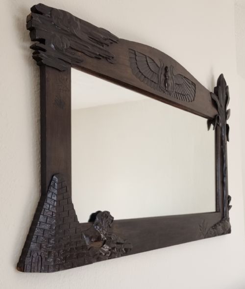 PAIR OF EGYPTIAN REVIVAL ART DECO WALNUT MIRRORS CIRCA 1920 - ADDITIONAL PHOTO 6