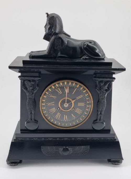 19TH CENTURY EGYPTIAN REVIVAL MANTEL CLOCK BY D MUNSEY OF CAMBRIDGE C 1880S - ADDITIONAL PHOTO 4