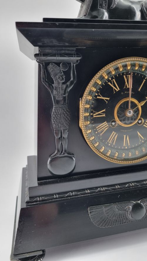 19TH CENTURY EGYPTIAN REVIVAL MANTEL CLOCK BY D MUNSEY OF CAMBRIDGE C 1880S - ADDITIONAL PHOTO 5