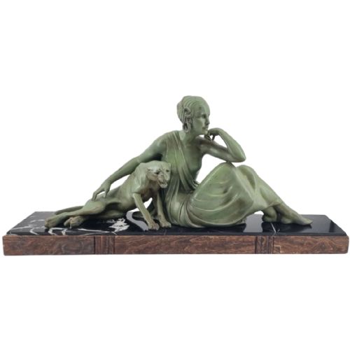 art deco sculpture nude lady with panther by godard - CATEGORY: ANTIQUE SCULPTURES - DATED 1920