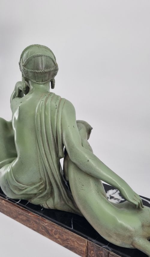 ART DECO SCULPTURE NUDE LADY WITH PANTHER BY GODARD - ADDITIONAL PHOTO 3
