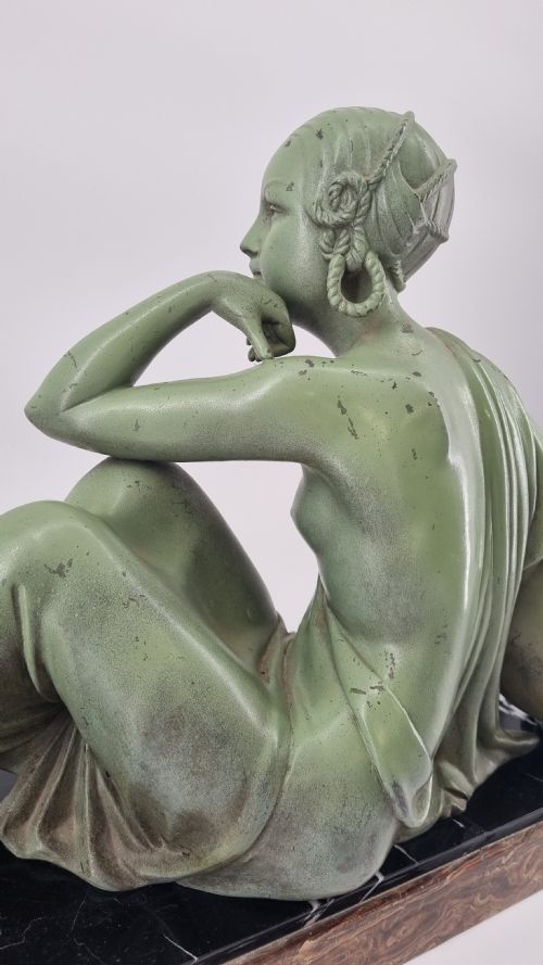 ART DECO SCULPTURE NUDE LADY WITH PANTHER BY GODARD - ADDITIONAL PHOTO 4