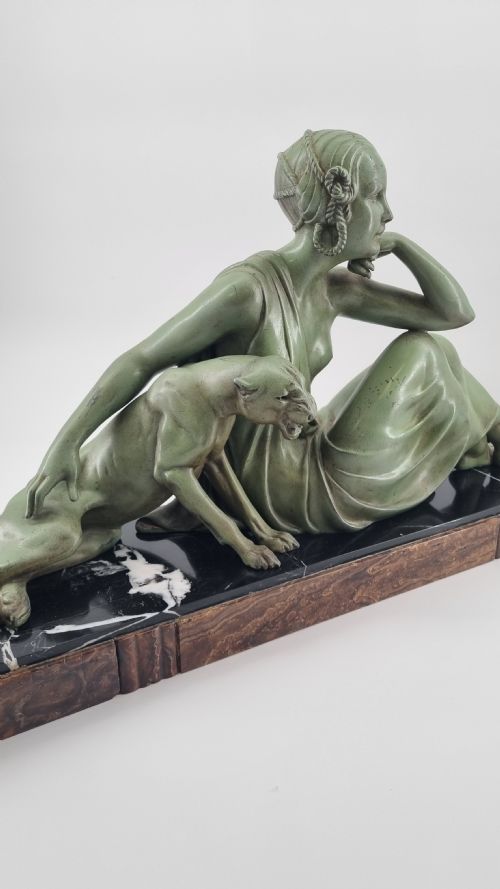 ART DECO SCULPTURE NUDE LADY WITH PANTHER BY GODARD - ADDITIONAL PHOTO 6