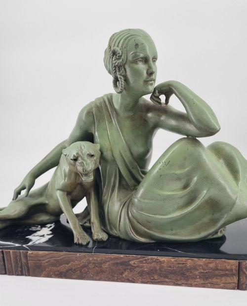 ART DECO SCULPTURE NUDE LADY WITH PANTHER BY GODARD - ADDITIONAL PHOTO 7