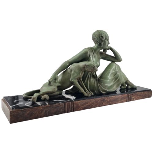 ART DECO SCULPTURE NUDE LADY WITH PANTHER BY GODARD - ADDITIONAL PHOTO 9