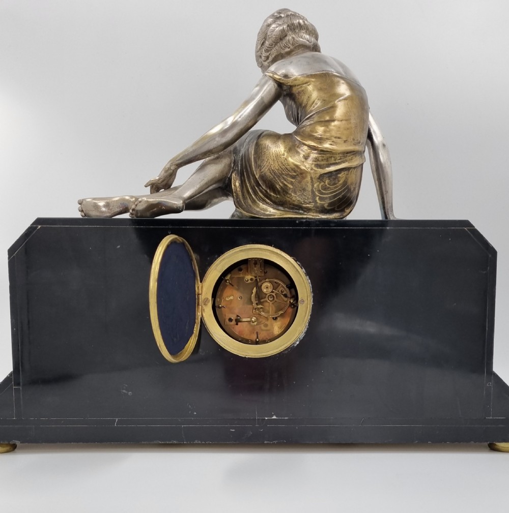Art Deco Mantel Clock Lady and Bird Bath by Uriano  View V