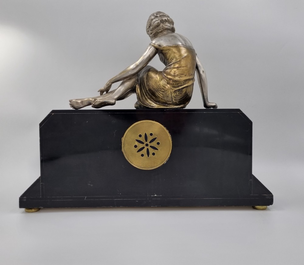 Art Deco Mantel Clock Lady and Bird Bath by Uriano  View VII