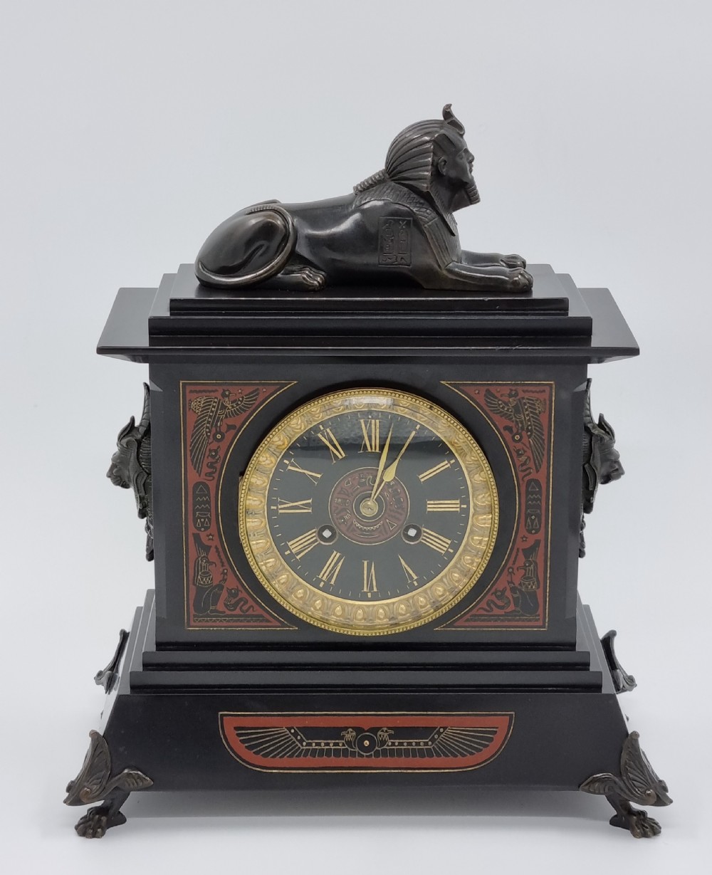 Egyptian Revival Mantel Clock with Bronze Sphinx - 19th Century  View III