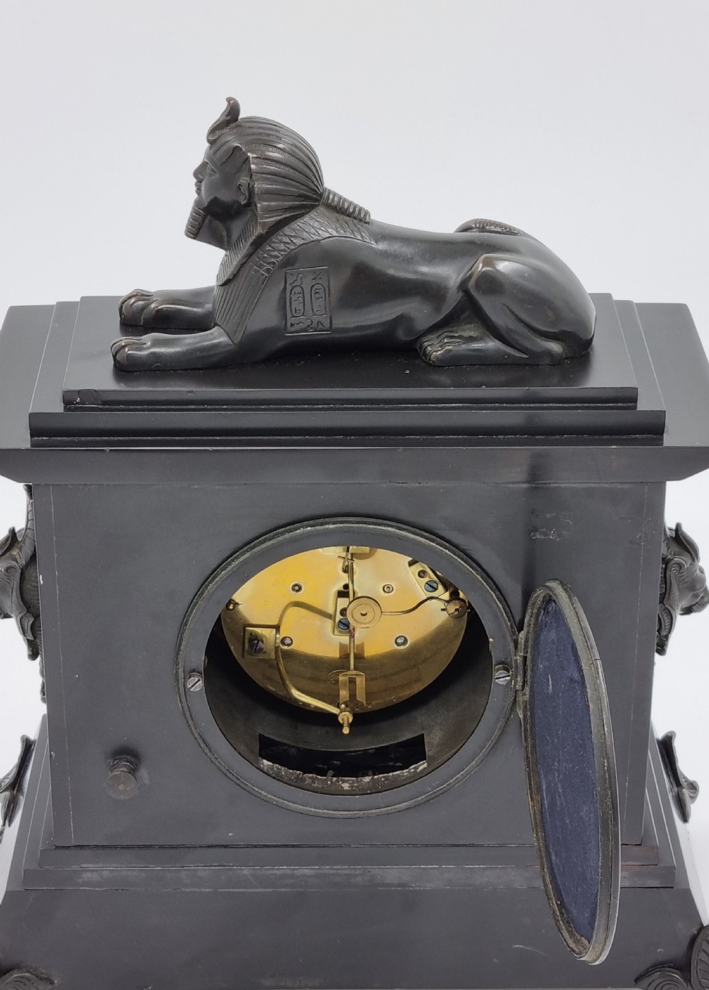 Egyptian Revival Mantel Clock with Bronze Sphinx - 19th Century  View X