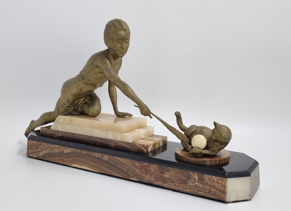 Art Deco Figure , Lady Playing with a Cat C. 1920s View IV