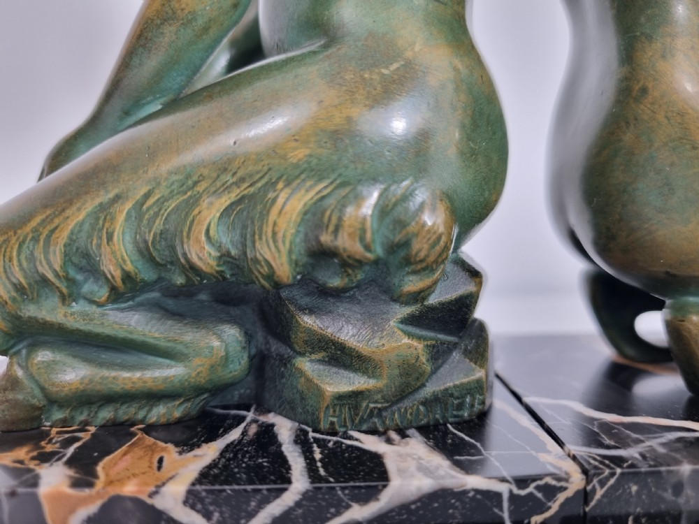 Art Deco Bronze Bookends Nymph and Satyr by H Wandaele View IV