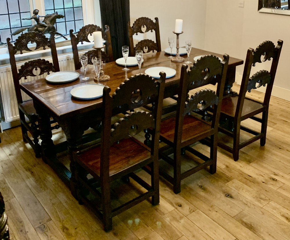 17th Century Charles II Oak Refectory Dining Table and Six Chairs View II