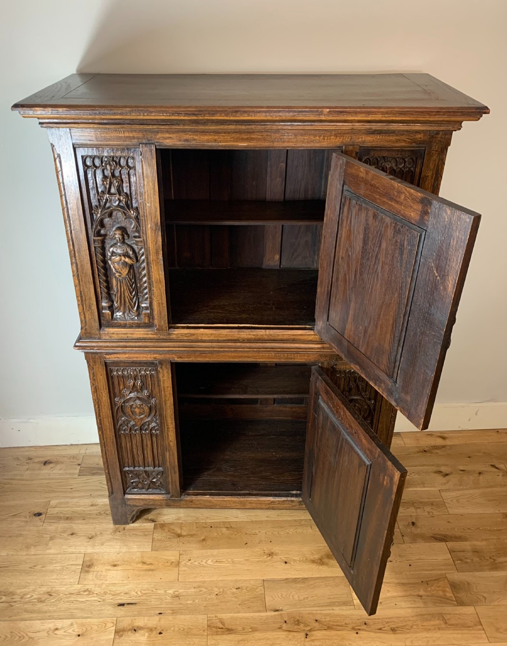19th Century Gothic Revival Oak Ecclesiastical Style Cupboard View VIII