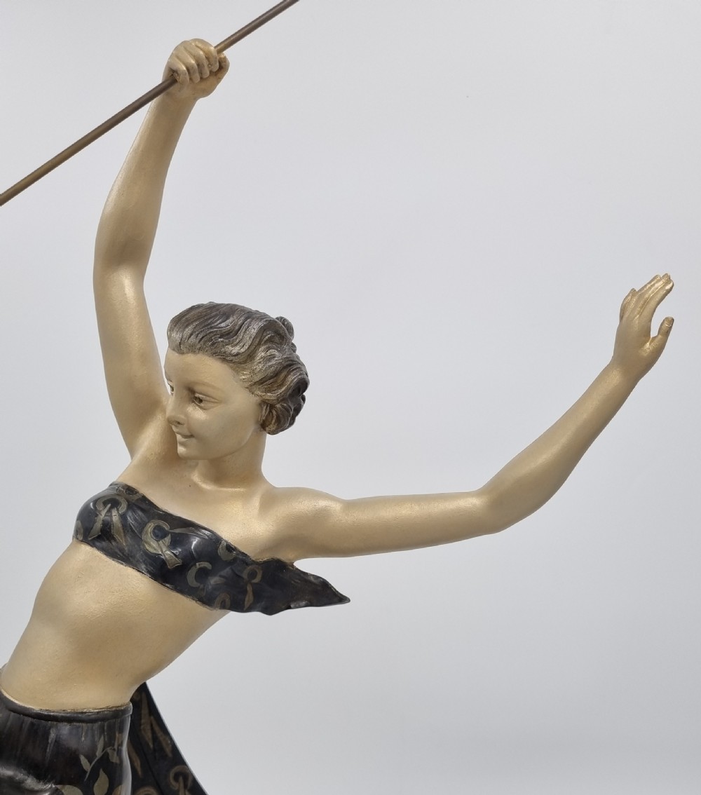 Large Art Deco Mantel Clock Diana the Huntress with Greyhound by Limousin View III