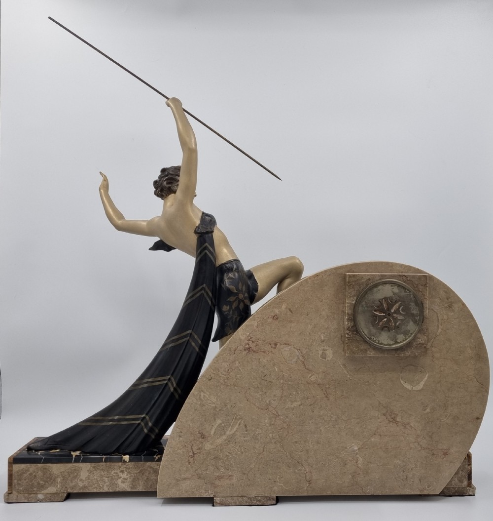 Large Art Deco Mantel Clock Diana the Huntress with Greyhound by Limousin View XIV