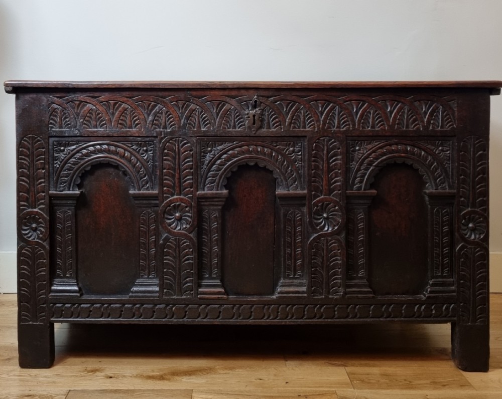 16th Century Elizabethan Carved Oak Chest Coffer Circa 1580 View II