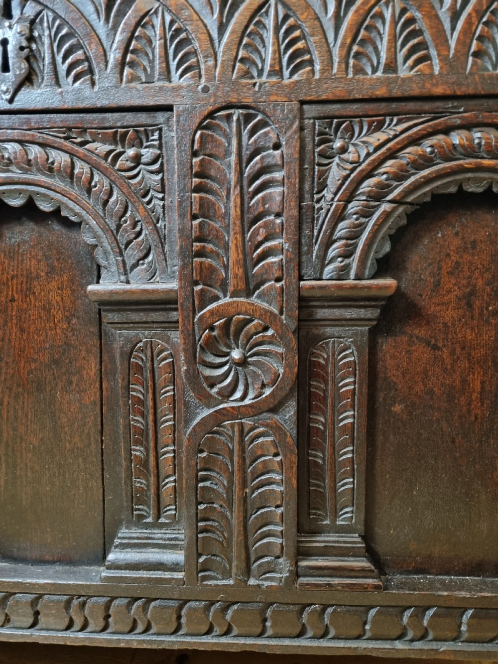 16th Century Elizabethan Carved Oak Chest Coffer Circa 1580 View V