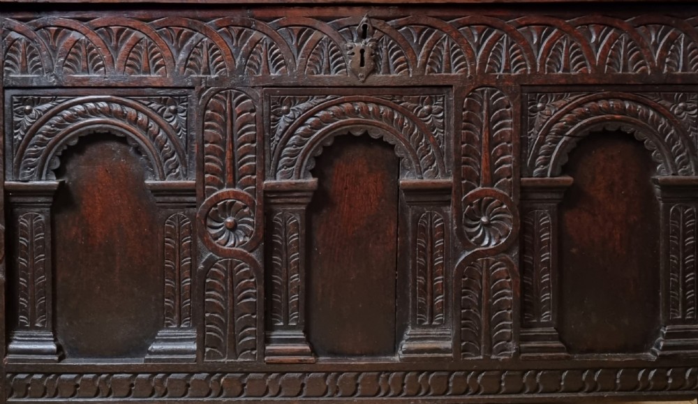 16th Century Elizabethan Carved Oak Chest Coffer Circa 1580 View VIII