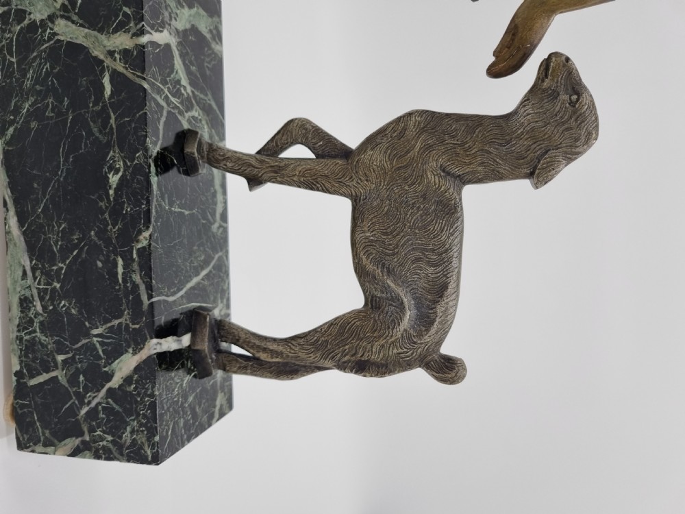 Art Deco Bronze Figure Girl Playing with Goats View III