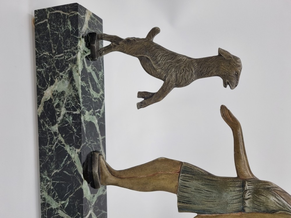 Art Deco Bronze Figure Girl Playing with Goats View IV