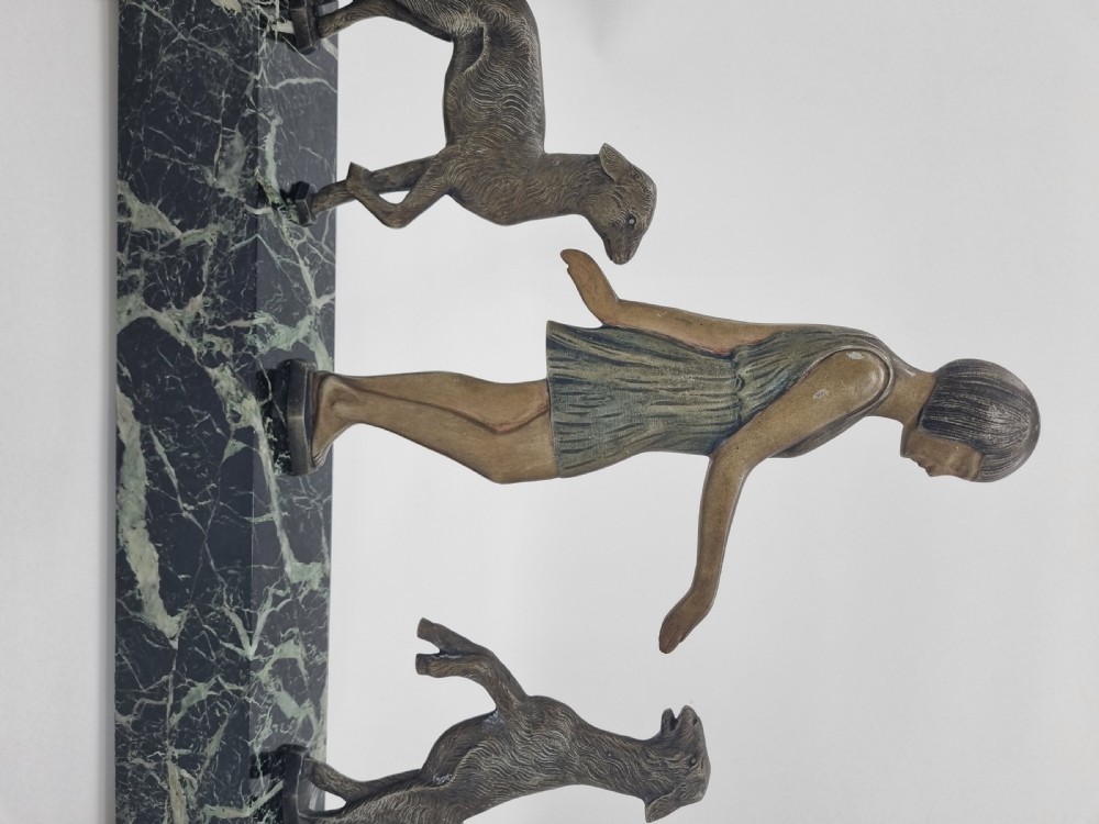 Art Deco Bronze Figure Girl Playing with Goats View VI