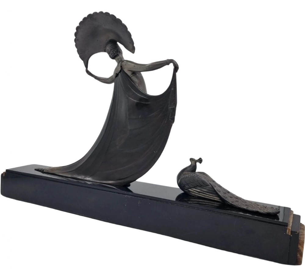 Art Deco Sculpture Cabaret Dancer with Peacock by Gibert View XI