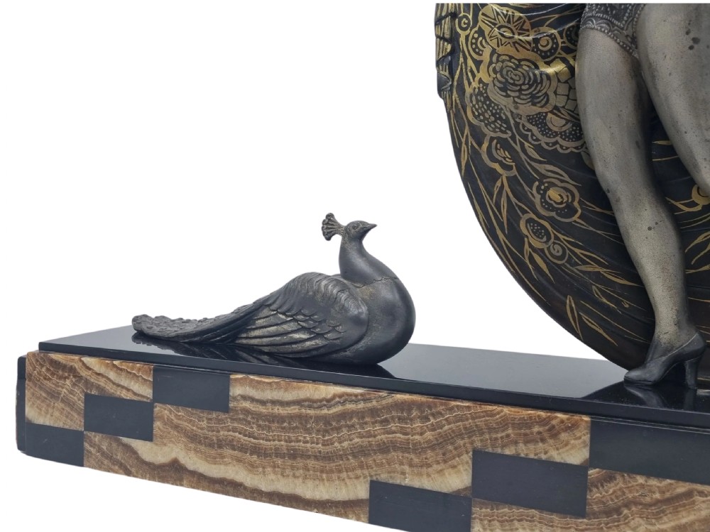 Art Deco Sculpture Cabaret Dancer with Peacock by Gibert View XII