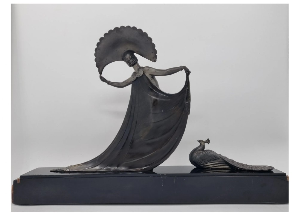 Art Deco Sculpture Cabaret Dancer with Peacock by Gibert View XIII