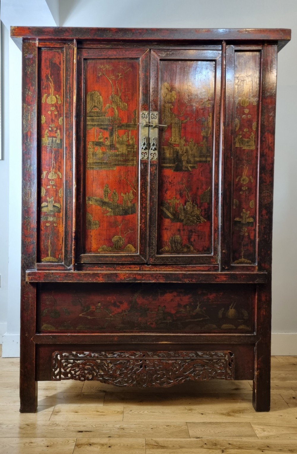18th Century Chinese Red Lacquered Cabinet , Qing Dynasty , Shanxi Province View VI