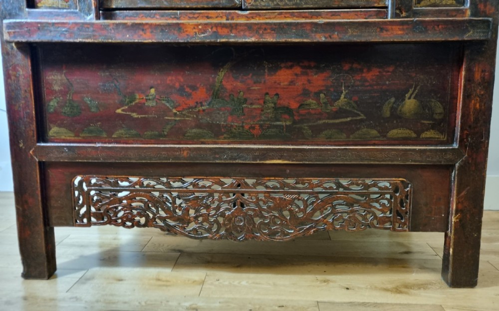 18th Century Chinese Red Lacquered Cabinet , Qing Dynasty , Shanxi Province View VIII