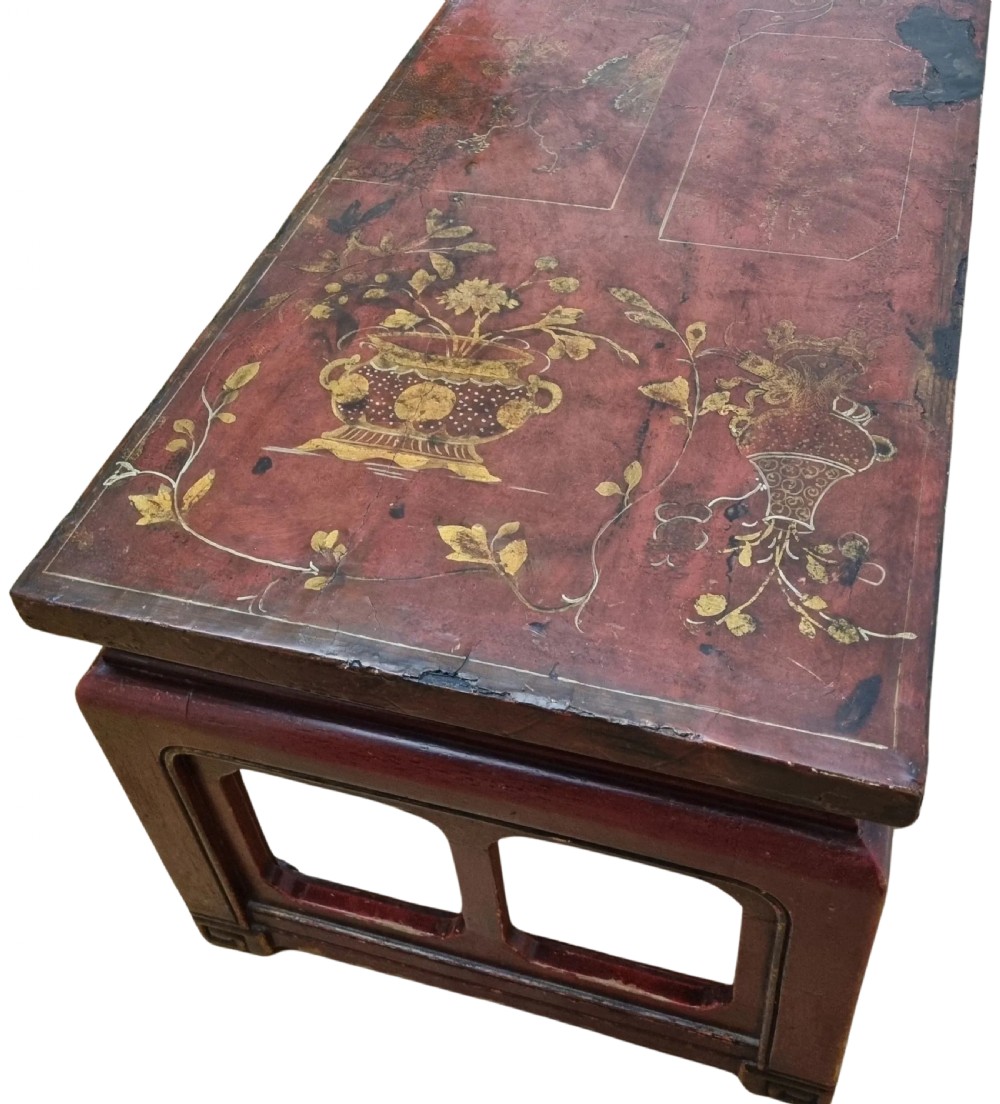 19th Century Red Lacquered Chinese Low Coffee Table View II