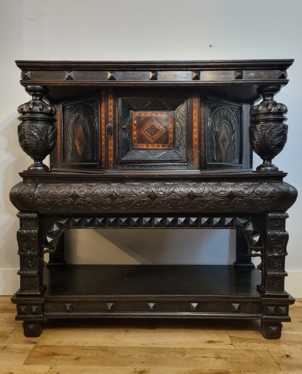 16th Century Elizabethan Inlaid Oak Livery Cupboard