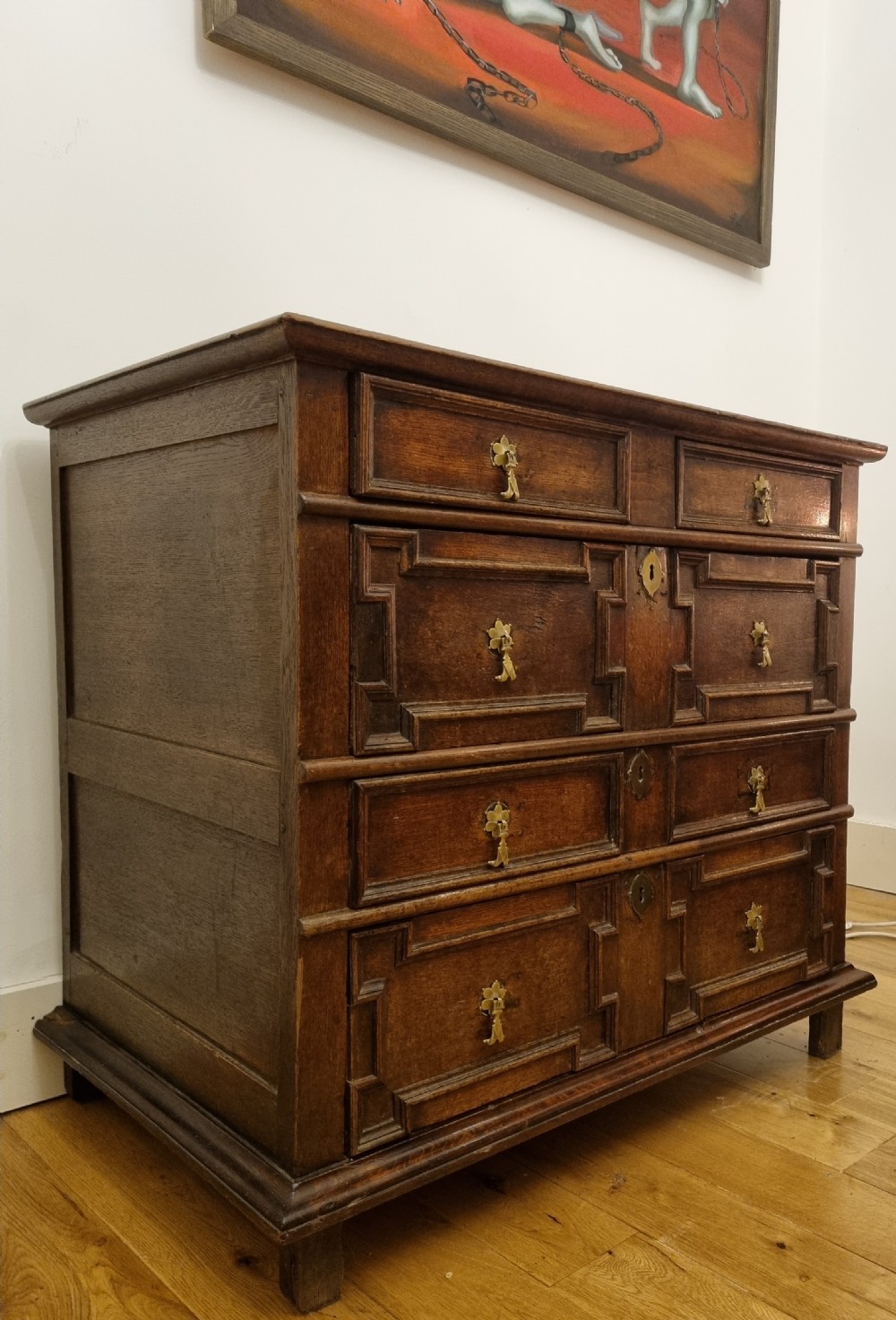17th Century English Geometric Oak Chest of Drawers View VI