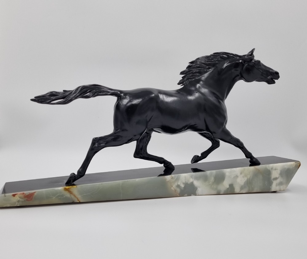 Art Deco Sculpture of Galloping Horse by Gonez Circa 1920s View II