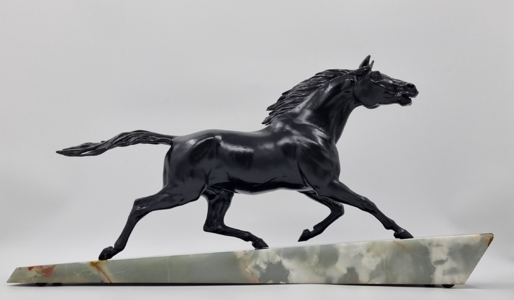 Art Deco Sculpture of Galloping Horse by Gonez Circa 1920s View VI