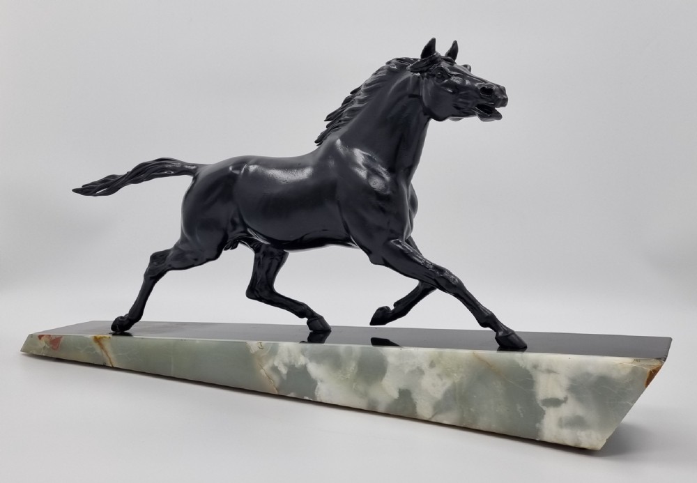 Art Deco Sculpture of Galloping Horse by Gonez Circa 1920s View XII